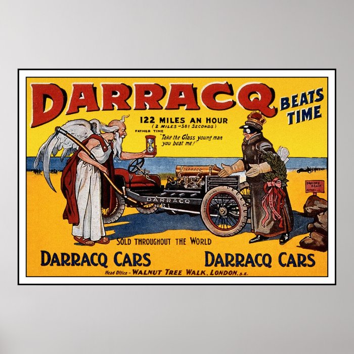 Vintage race car Poster Darracq Car advertisement