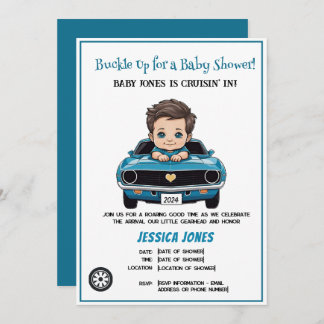 Vintage Race Car Theme Oh Boy Baby Shower Invitation