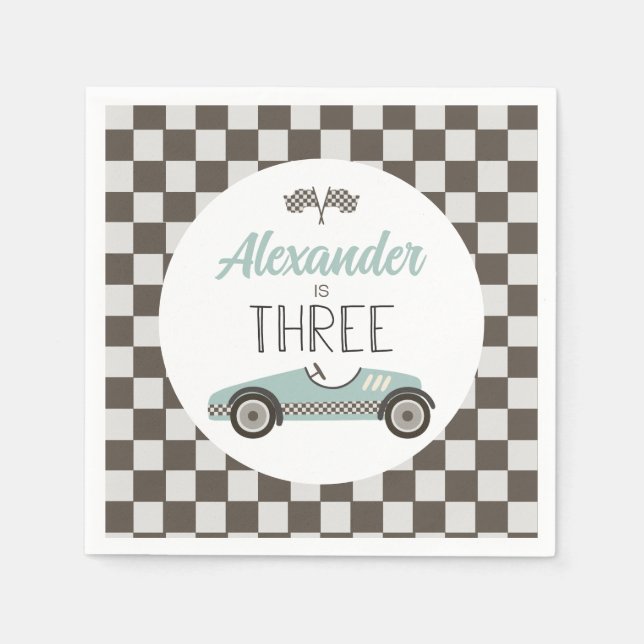 Vintage Race Car Three Birthday Napkins (Front)