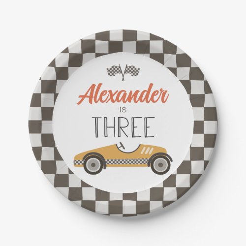 Vintage Race Car Three Birthday Paper Plates