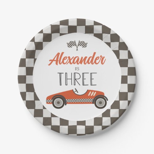 Vintage Race Car Three Birthday Paper Plates