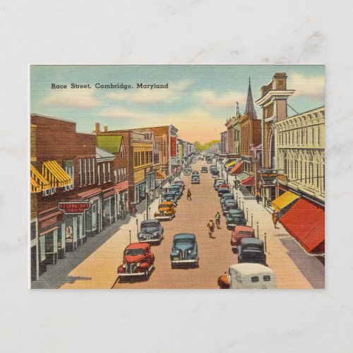 Vintage Race Street Cambridge Maryland Postcard