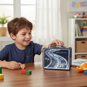 Vintage Racer Boys Dark Navy Watercolor  Metal Lunch Box