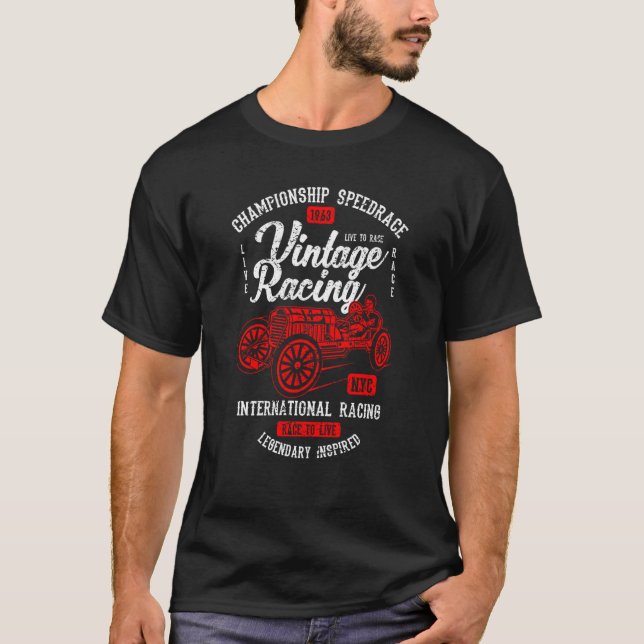 Vintage Racing Automotive Nostalgia Distressed Car T-Shirt (Front)