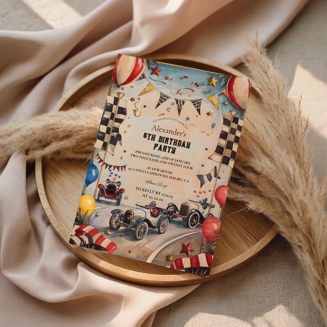 Vintage Racing Boys Birthday Party Invitation (Creator Uploaded)