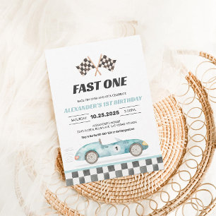 Vintage Racing Car Fast One 1st Birthday Invite