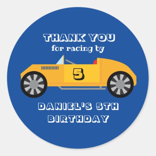 Vintage Racing Car for Kids Boys Birthday Party Classic Round Sticker