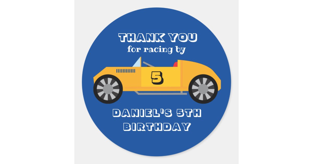 Vintage Racing Car for Kids Boys Birthday Party Classic Round Sticker ...
