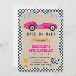 Vintage racing car girl birthday invitation