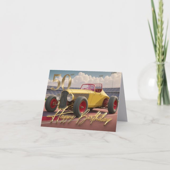 Vintage Racing car Happy 50th Card (Front)