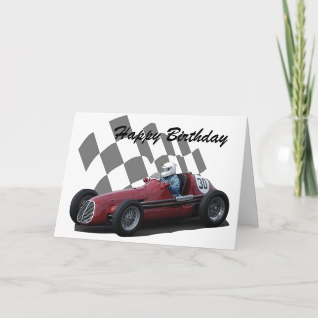 Vintage Racing Car Happy Birthday 3 Card (Front)
