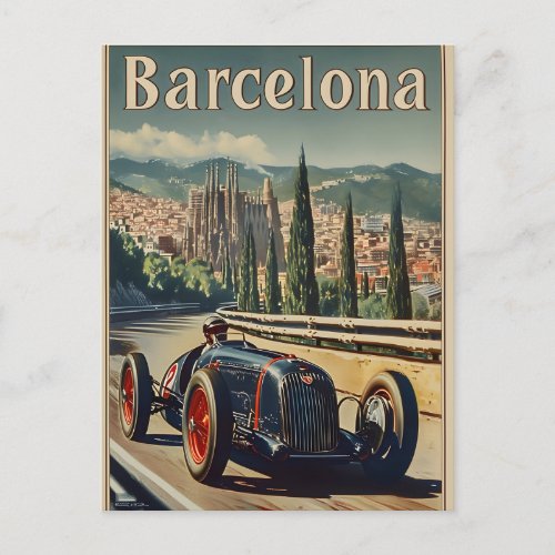 Vintage Racing Car in Barcelona  Postcard