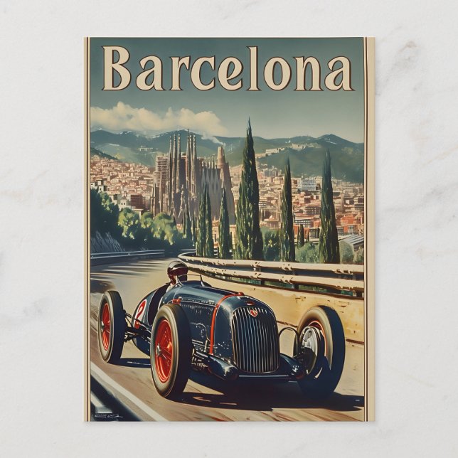 Vintage Racing Car in Barcelona  Postcard (Front)