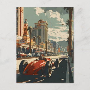 Vintage Racing Car in Las Vegas Postcard