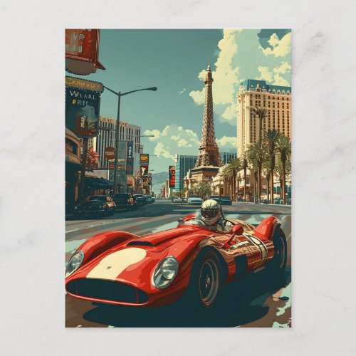 Vintage racing car in Las Vegas Postcard