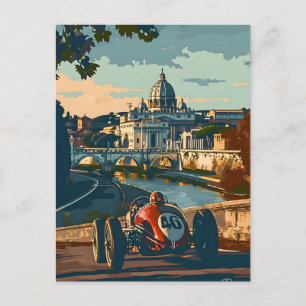 Vintage Racing Car in Rome Postcard