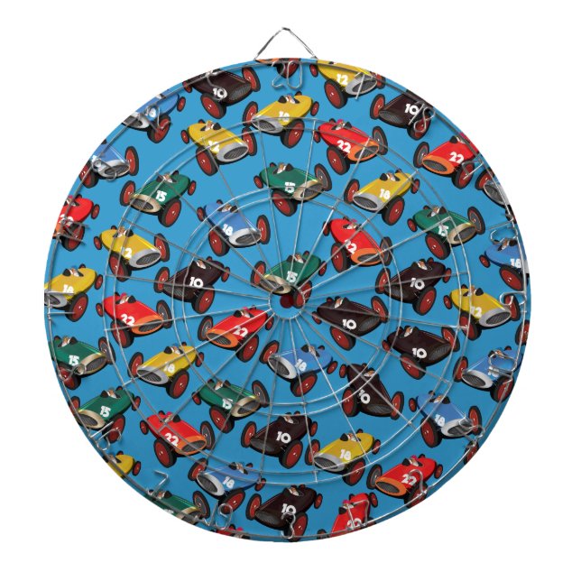 Vintage Racing Cars Dartboard With Darts (Front)