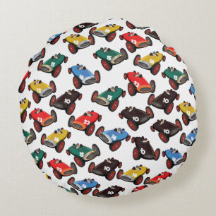Vintage Racing Cars Round Pillow