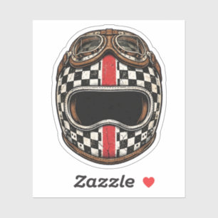 Vintage Racing Helmet Checkered Flag Motorcycle Sticker