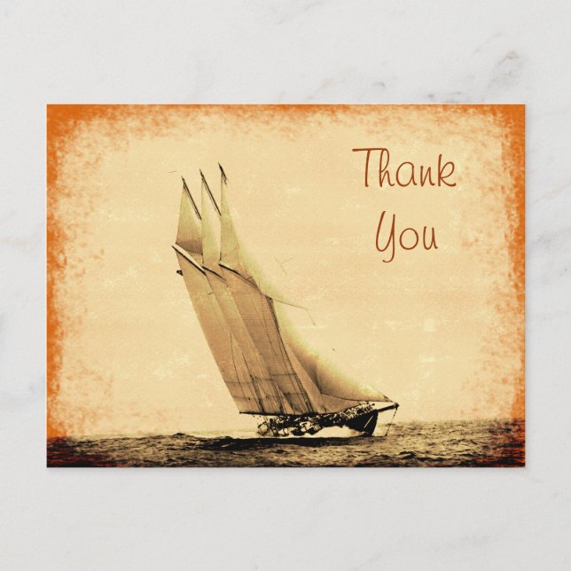 Vintage Racing Yacht Thank You Postcard (Front)