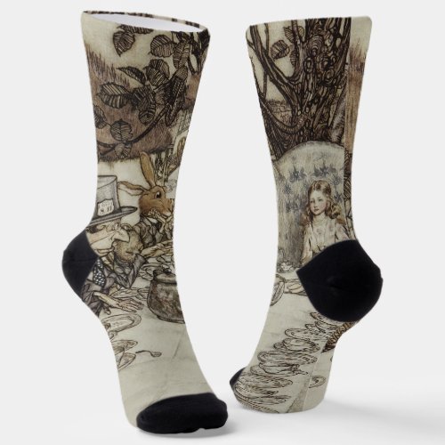 Vintage Rackham Mad Tea Party Alice in Wonderland Socks