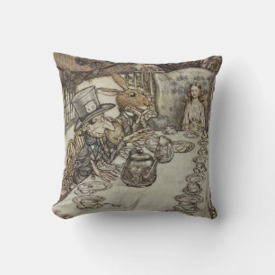Vintage Rackham Mad Tea Party Alice in Wonderland Throw Pillow