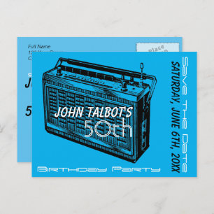 Vintage Radio 50th birthday Party Save the Date Announcement Postcard