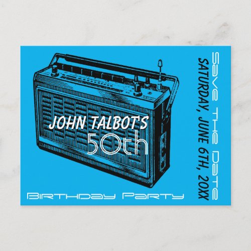 Vintage Radio 50th birthday Party Save the Date Announcement Postcard