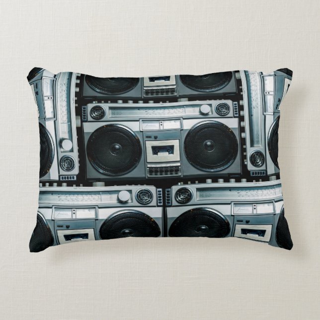 Vintage radio boombox accent pillow (Front)