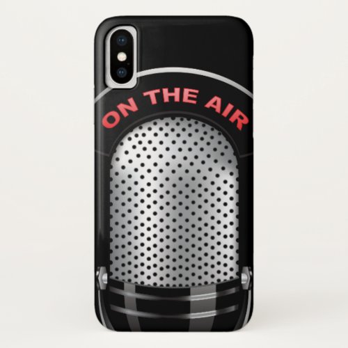 Vintage radio microphone on air black silver red iPhone x case
