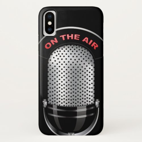 Vintage radio microphone on air black silver red iPhone XS case