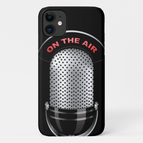 Vintage radio microphone on air black silver red iPhone 11 case
