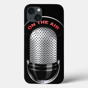 Vintage radio microphone on air black silver red iPhone 13 case
