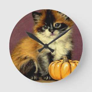 Vintage Ragdoll Halloween Cat Round Clock