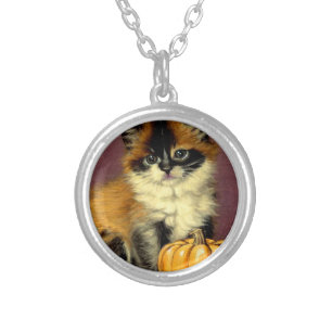 Vintage Ragdoll Halloween Cat Silver Plated Necklace