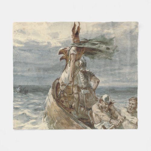 Vintage Raiding Vikings Painting 1873 Fleece Blanket