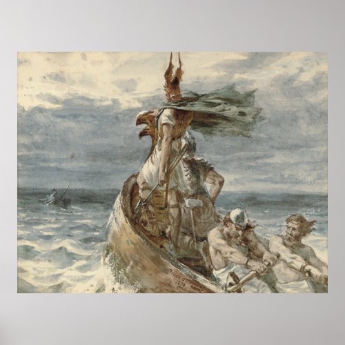 Vintage Raiding Vikings Painting 1873 Poster