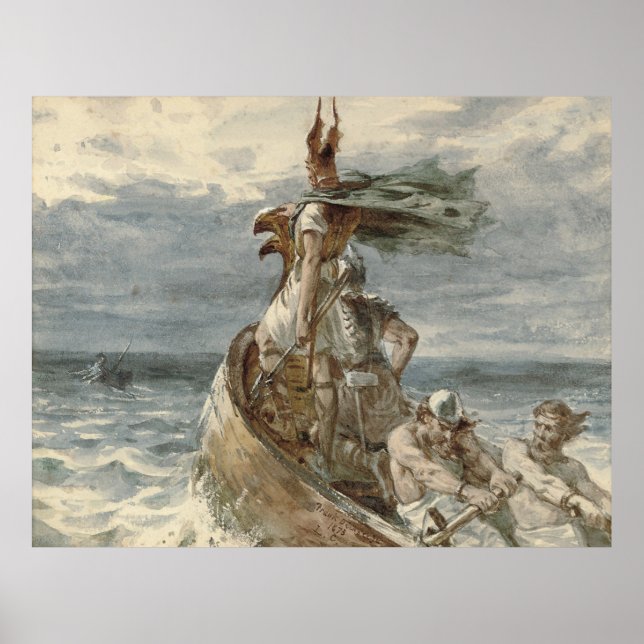 Vintage Raiding Vikings Painting (1873) Poster (Front)