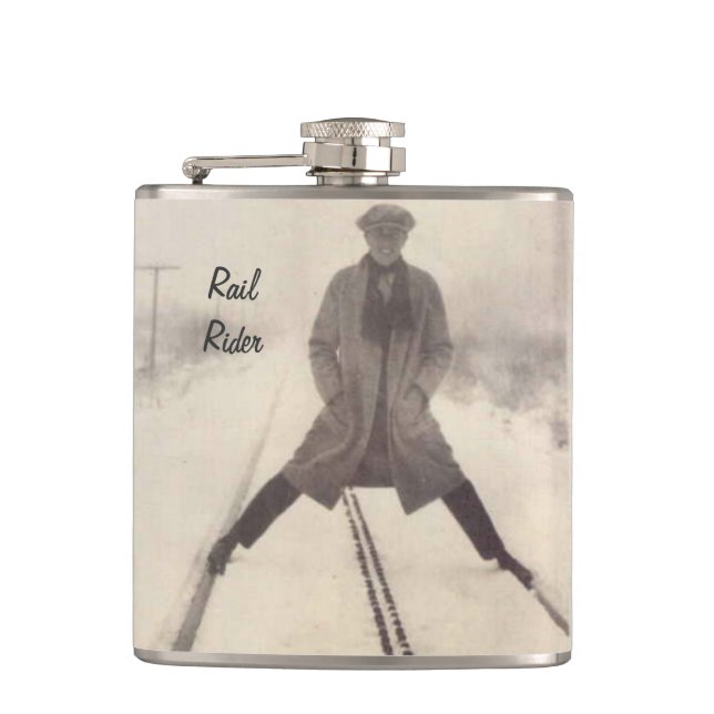 Vintage Rail Rider Railroad Track c 1920s Flask (Front)