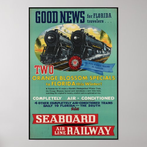 Vintage Rail Travel to Florida Poster