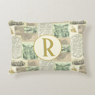 Vintage Railroad Newspaper Advertisements Collage Accent Pillow