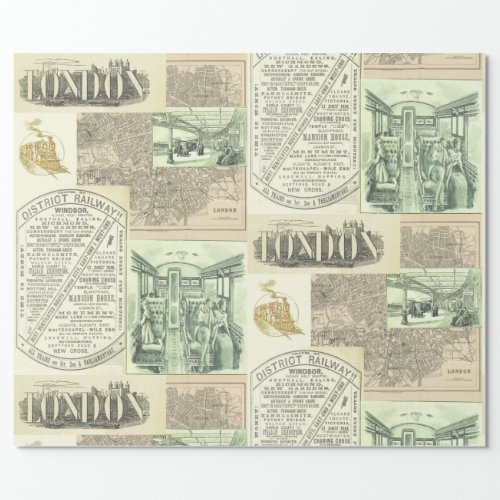 Vintage Railroad Newspaper Advertisements Collage  Wrapping Paper