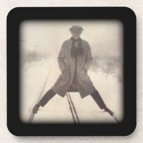 Vintage Railroad Photo c 1920s Drink Coaster