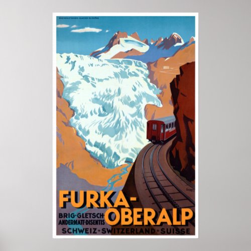 Vintage Railroad Switzerland Alps Travel Poster