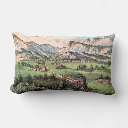 Vintage Railroad Train Crossing the Plains Lumbar Pillow