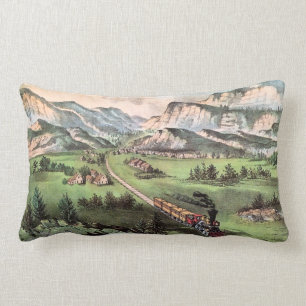 Vintage Railroad Train Crossing the Plains Lumbar Pillow