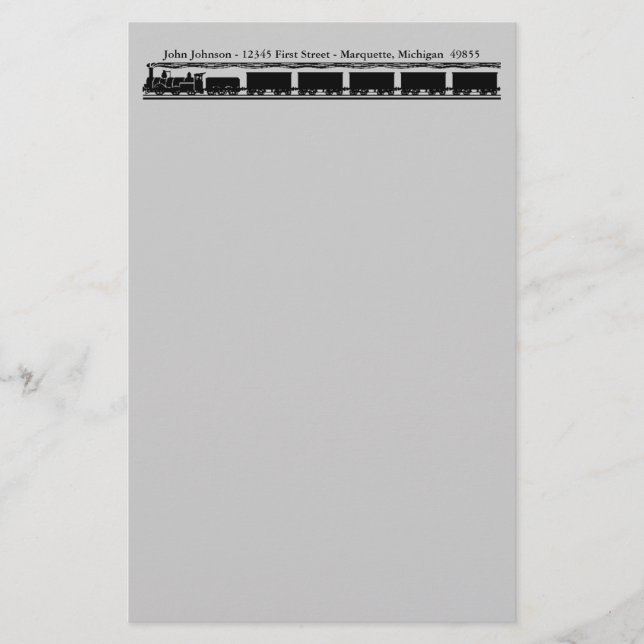 Vintage Railroad Train RR Engine boxcar Stationery (Front)