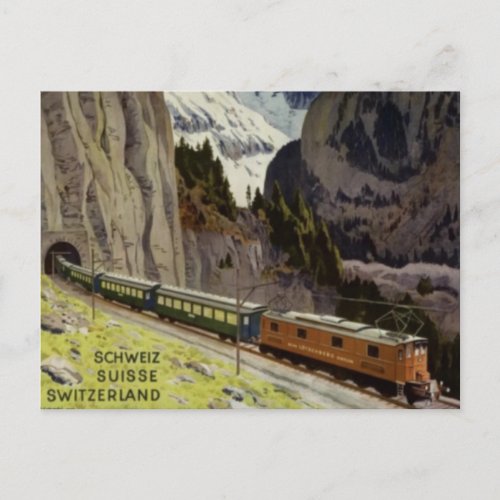 Vintage Railroad Vacation in Switzerland Postcard