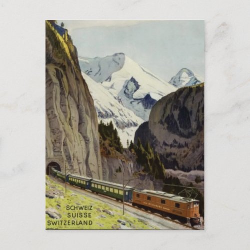 Vintage Railroad Vacation in Switzerland Postcard