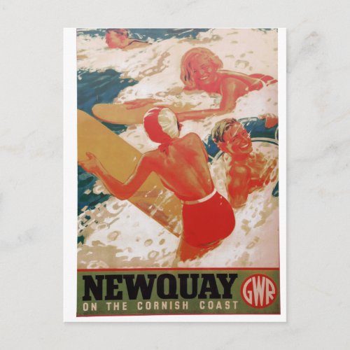 Vintage railway poster Newquay Cornwall Postcard